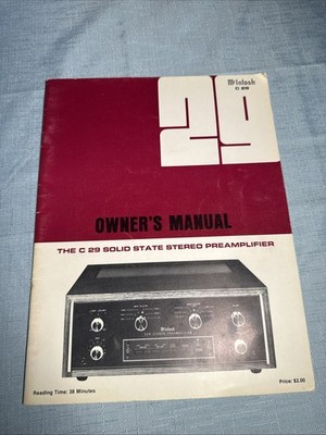 McIntosh C29 Stereo Preamplifier Owners Manual *Original* Vintage