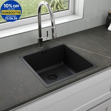 Grey Inset Kitchen Sink Stainless Steel Large Square Single Bowl Strainer Waste