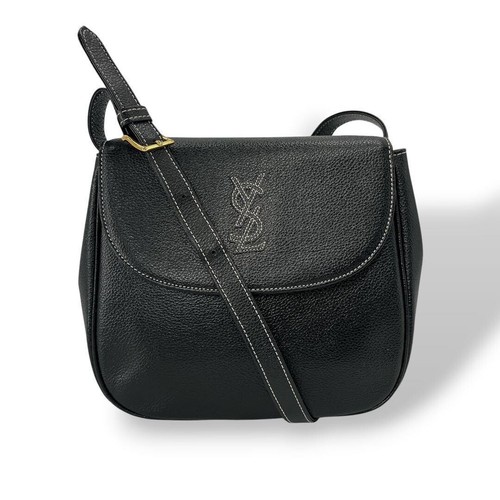 YVES SAINT LAURENT Shoulder bag Cassandra Leather Black Authentic From Japan