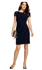 Patrizia Dini Size 16 Navy Sequin Trim Lined Mock Wrap Occasion DRESS £135