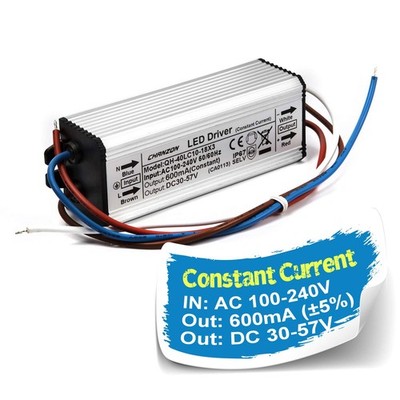 Chanzon LED Driver 600mA (Constant Current Output) 30V-57V (Input 100-240V AC...