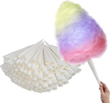 Cotton Candy Cones (100 Pack) - White Kraft Paper Sticks for Floss Sugar