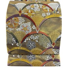 JAPANESE KIMONO BELT FUKURO OBI KINCHA ROKUTSU-GARA PURE SILK D2472