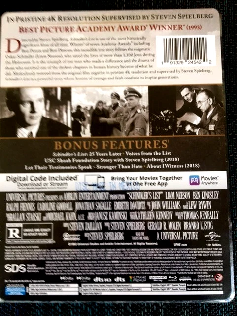 SCHINDLER'S LIST-1993 (30th Anniversary 4K-Blu-Ray-Digital Steelbook) NEW - Image 2 of 2