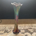 Antique Fenton Cobalt Blue 6 Panel Iridescent Carnival Glass Vase 12"