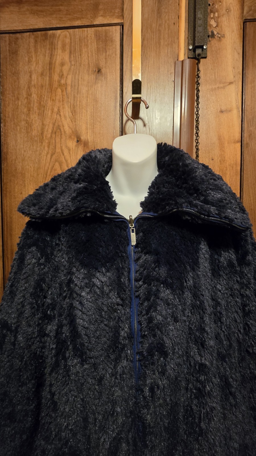 Dennis Basso Blue Faux Fur Jacket Reversible Water Repellent Wind Breaker Sz M-L