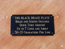 3"x6" BLACK BRASS ETCHED NAME PLATE ART-TROPHIES-TAXIDERMY-FLAG CASE, w/4 screws