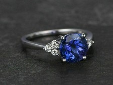 3.05 Ct Round Cut Blue Tanzanite Solitaire Engagement Ring 14K White Gold