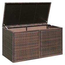 PE Wicker Storage Bin Garden Patio 330L 2-Tier Rattan Deck Box w/Lid-Brown
