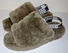 UGG Fluff Yeah Genuine Shearling Slingback Sandal 7 US BURNT OLIVE
