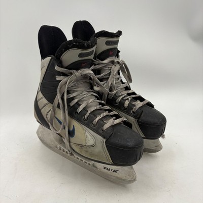 Vintage Nike Hockey Flexlite 4 Ice Skates Black Silver Blue Size 7D Tuuk Holder