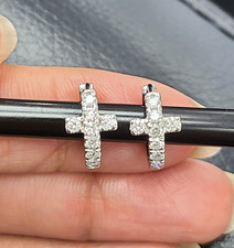 DEAL! 0.40CT Natural Round Diamonds Cross Hoops Huggies Earrings 14k Gold