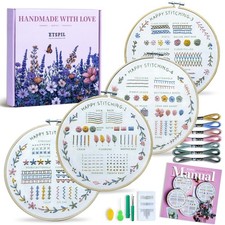 Beginner Embroidery Kit for Adults Teens 33 Stitches, Stamped Plant Wre...