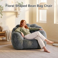 Floral Faux Fur Giant Bean Bag Chair 110×105×67cm Ergonomic Floor Lounge Sofa