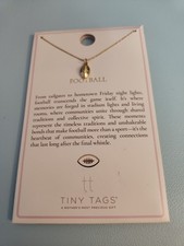Tiny Tags Necklace Football 16" W/ 2" Extender 14K GOLD ION Plate Over Brass