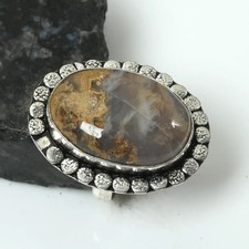 Yellow Moss Agate Gemstone Ethnic Ring Jewelry For Unisex US Size-7.25 AR 14937