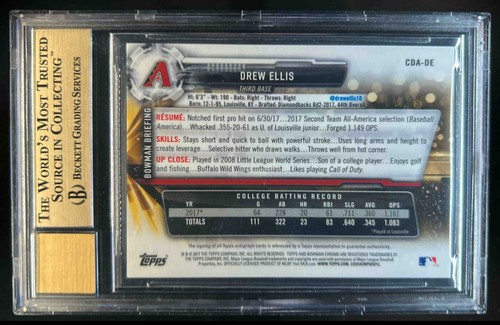 2017 Bowman Draft Drew Ellis Chrome Auto Green Refractor #94/99 BGS 9.5 - Picture 2 of 2
