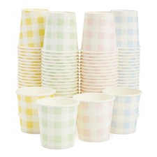 100 Pack Disposable 4 oz Paper Cups for Espresso, Mouthwash, 4 Gingham Designs
