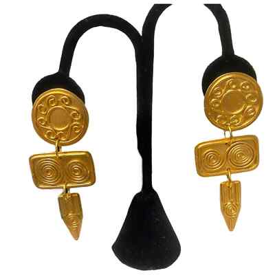 1989 SIGNED VINTAGE AUDREY SCHENK Modernist Dangle Geometric Statement Earrings