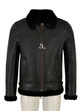 Mens Sheepskin Fur Jacket PACIFIC Aviator Military Black With Black Fur Jacket