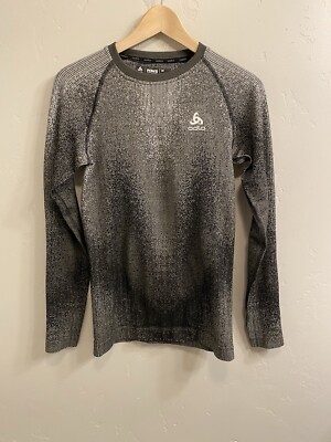 Odlo Men s NWT Size Medium Black/Gray Crew Neck Blackcomb Eco Shirt #196292