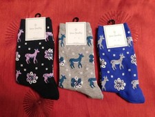 VERA BRADLEY 3 PAIR OF NIGHT SKY DEER SOCKS GAGE BLUE GRAY NAVY NWT CREW CUTE