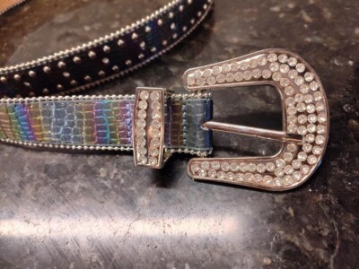 NEW Leather Belt w/Bling ~ Buckle and Tip ~ Iridescent belt 