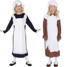 Childs Poor Victorian Girl Fancy Dress Costume & Hat Girls Maid Outfit New