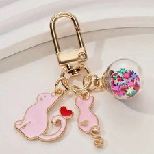 Cat Keychain Cute Cartoon Heart Star Keyring Purse Car Phone Pendant Charm Pink