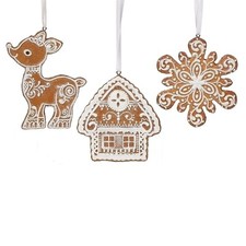 Roman Christmas Gingerbread Reindeer House Snowflake Ornament Set of 3