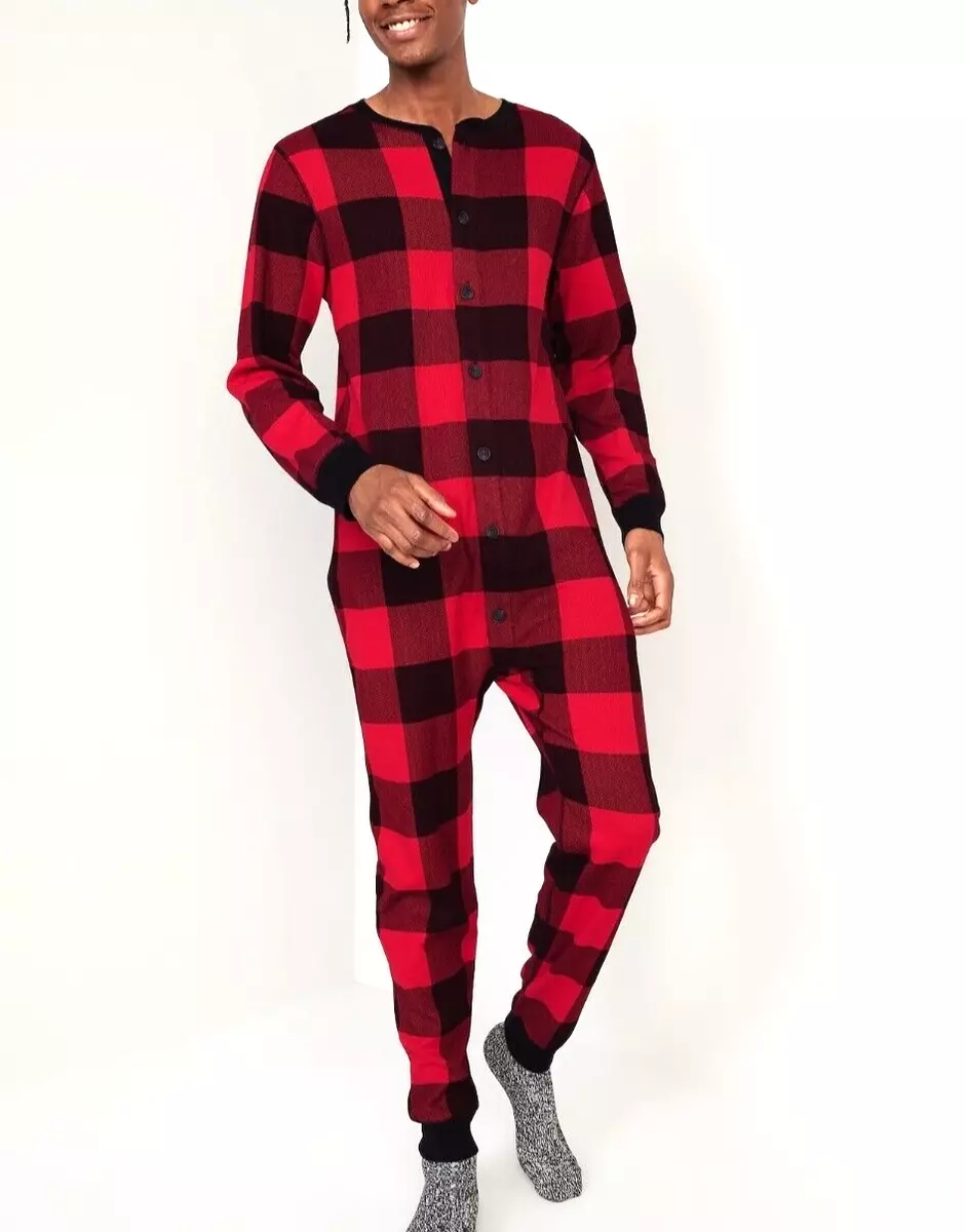 Old Navy Men’s Thermal Knit One Piece Pajamas Size XXXXL 4XL Red Buffalo  Plaid