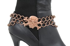 Women Copper Color Metal Chain Boot Strap Bracelet Bike Shoe Charm Jewelry Skull