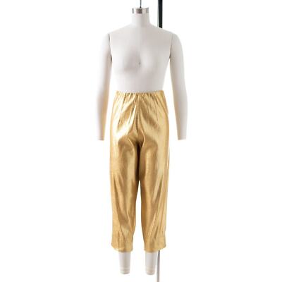 cigarette pants golden Vintage 1950s Cigarette Pants 50s Metallic Gold Lamé High Waist Pin Up  Trousers
