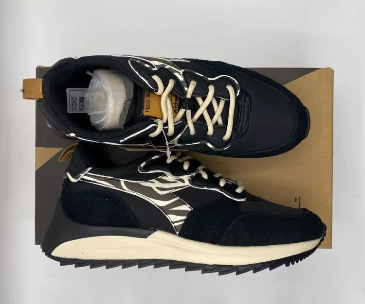 UK5 Diadora Jolly Animaler Blac Zebra Parchment Trainers Womens