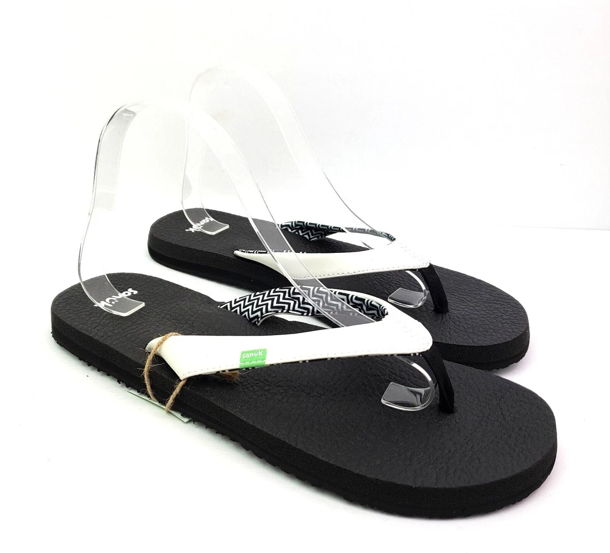 Sanuk Yoga Serenity 4 Womens Size 11 White Black Slip On Flip Flop Sandals