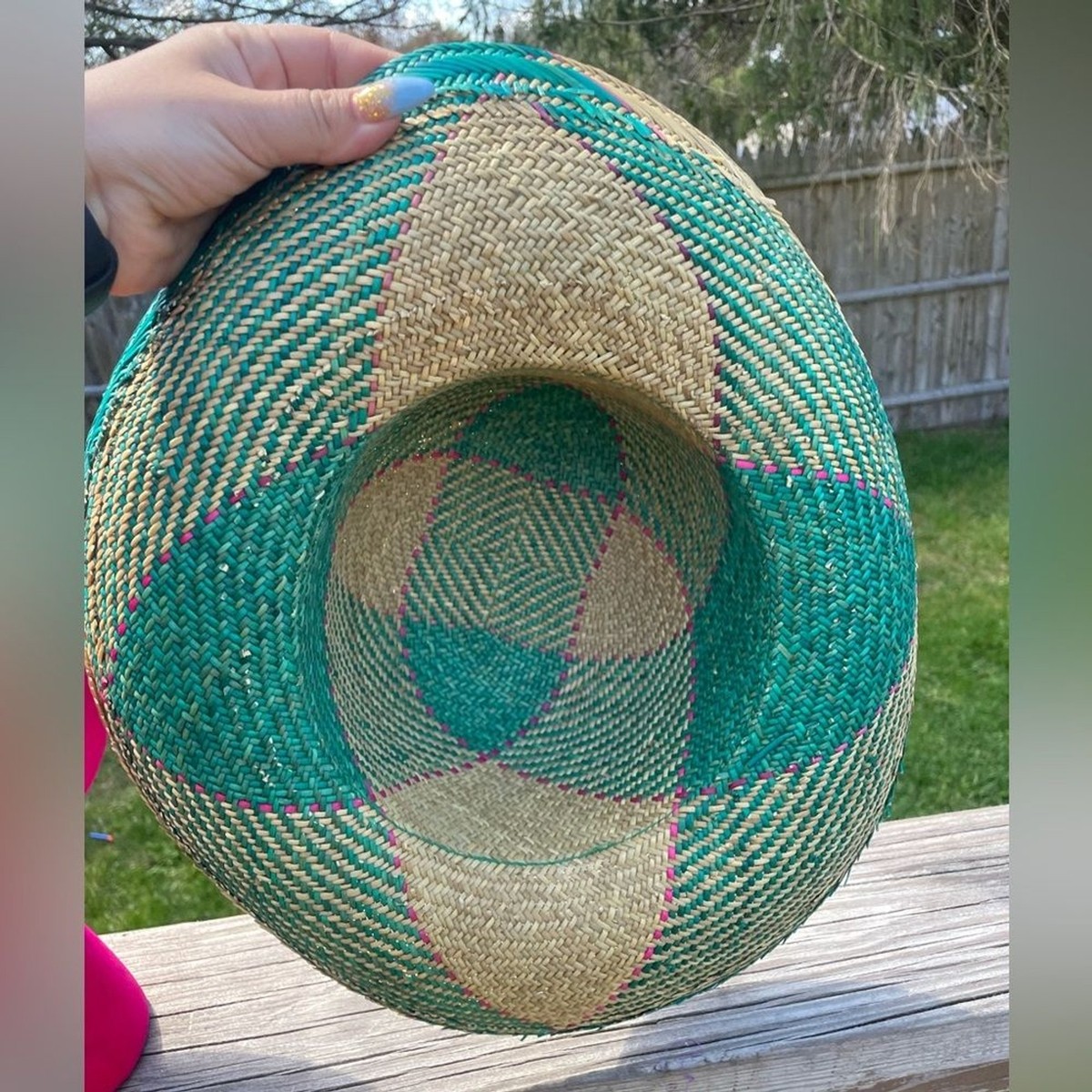 Vintage Plaid Straw Floral Hat Teal & Purple | eBay UK display picture 1