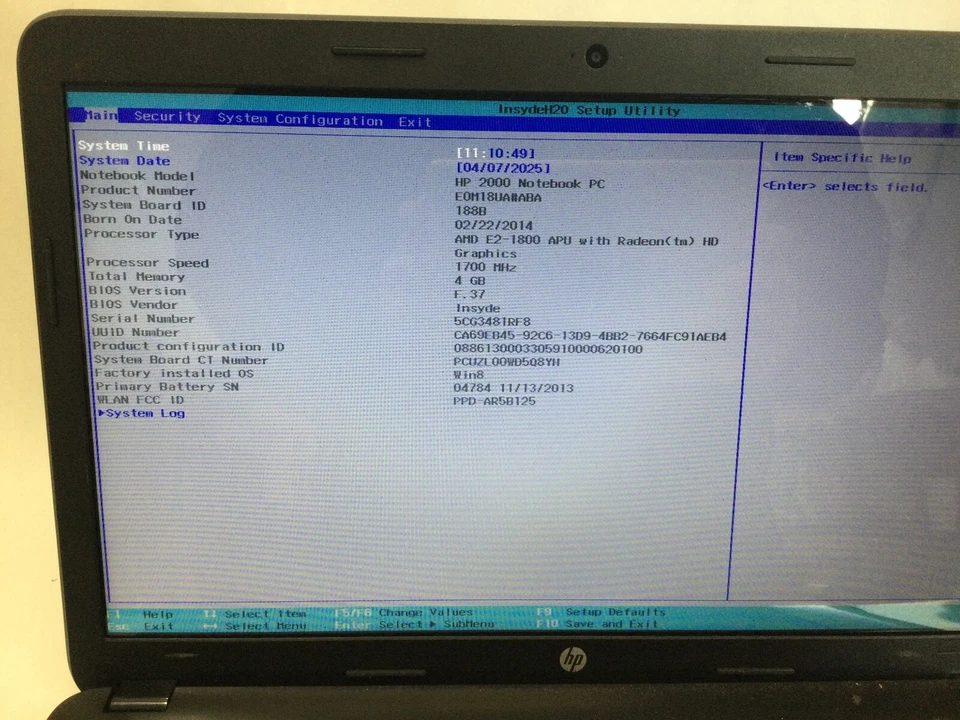 HP 2000 NOTEBOOK - AMD E2-1800 - 4GB RAM - BOOTS TO BIOS - READ DESCRIPTION - BB - Image 2 of 4
