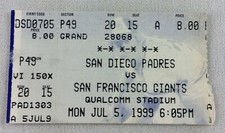 MLB 1999 07/05 SF Giants at San Diego Padres Ticket Stub-Russ Ortiz WP