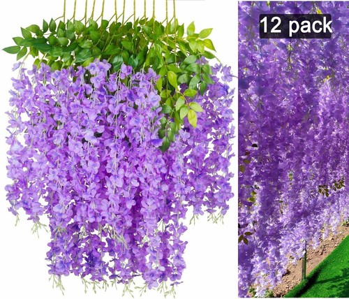 12PCS Artificial Wisteria/Ivy Garland Fake Leaf Plants Vine for Wedding Decor - Picture 16 of 17
