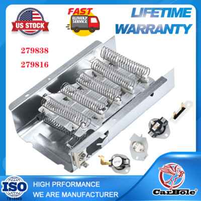 279838 Dryer Heating Element 279816 Thermostat Combo Pack fit Whirlpool  Roper