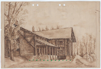 Kriegsgefangenenlager Camp USA? POW KGF Zeichnung signiert E. Glockner um 1945