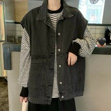 Donna Jeans Gilet Maglione Sciolto senza Maniche Cappotto Giacca Casual