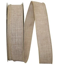5 yds.  NATURAL BEIGE LINEN CANVAS WIRE EDGE RIBBON  1 1/2" Wide