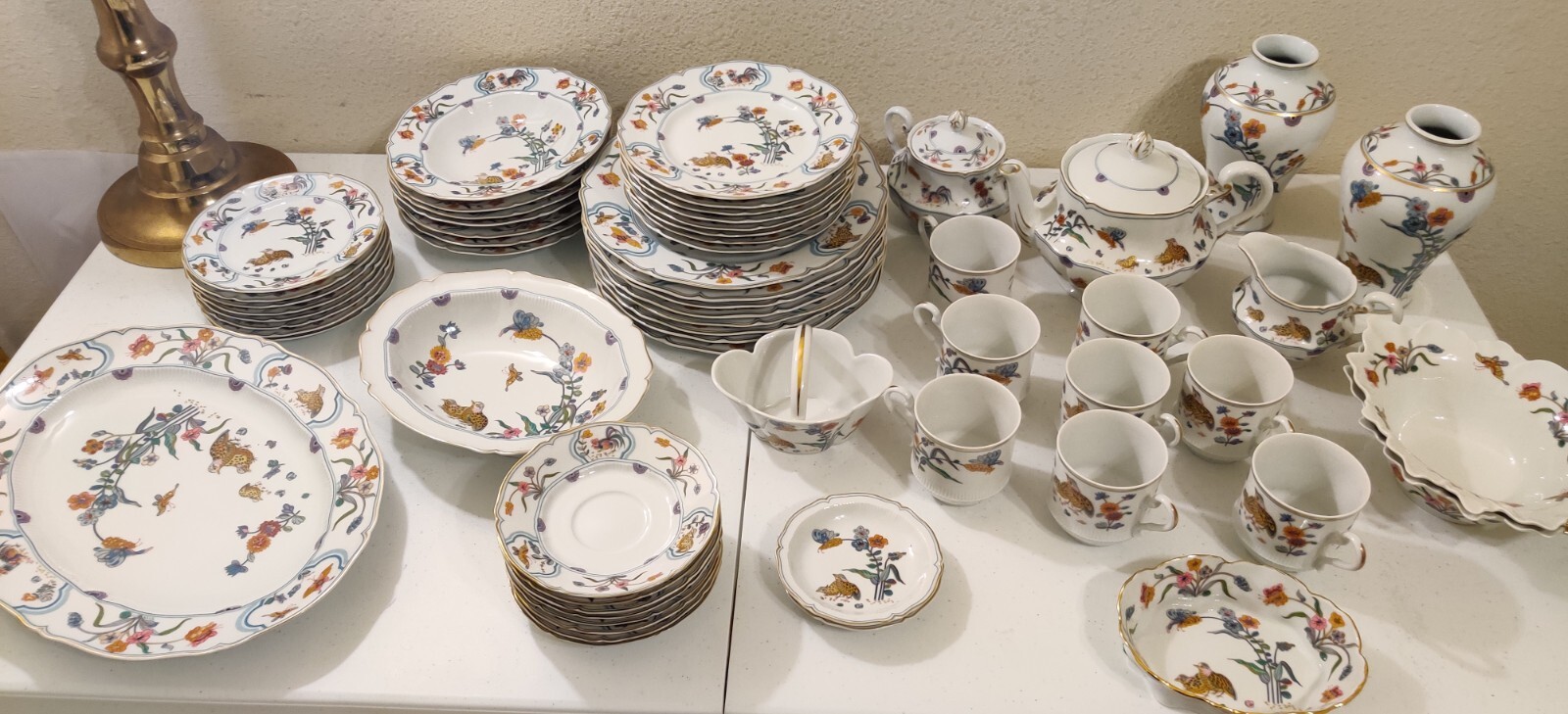 Haviland Limoges France Aux Cailles Golden Quail 51 Piece Set, 8 Place