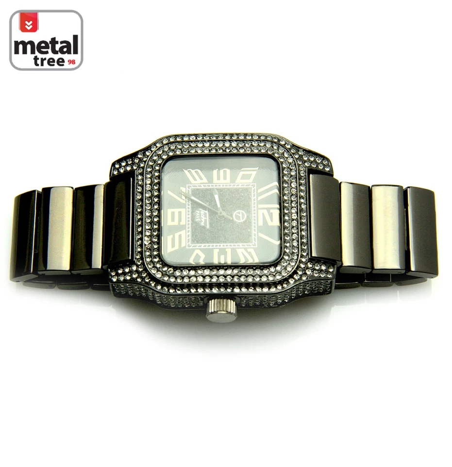 Relojes de banda pesada de metal trasero de acero inoxidable helado de hip hop para hombre 7970 HE Foto 3 de 4