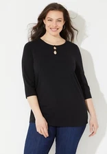 NWT - Catherines Suprema® Teardrop Tee - Black 4X, 3/4 sleeves