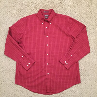 Arrow Shirt Mens Large Red Check Long Sleeve Button Down Classic Fit
