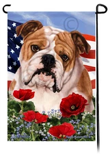 Patriotic Flowers Garden Flag - Tan and White Bulldog