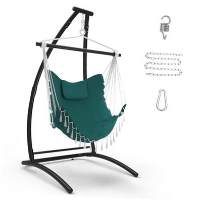 C Type Hammock Chair with Stand, Swing Chair with Neck Pillow, Hammock Aqua