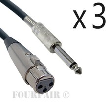 3 Pack Lot - 10ft XLR 3-Pin Female to 1/4" Mono Shielded Microphone Mic Cable